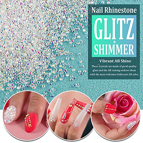 5000 Pieces 1.2mm Mini AB Glass Crystals for Nail Art Manicure Iridescent Long Lasting Like Swarovski Shine Rhinestone Bead Gem Jewelry Diamond by BELLEBOOST