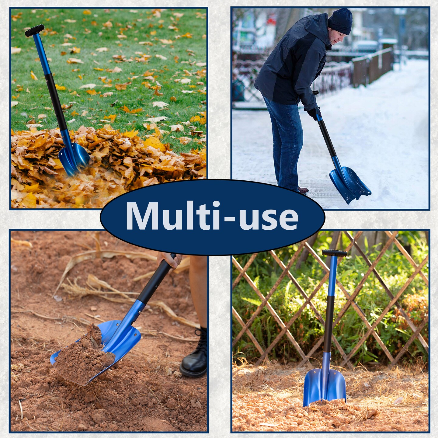 Lightweight Extendable Aluminum Telescoping Compact Utility Snow Shovel, Blue Single