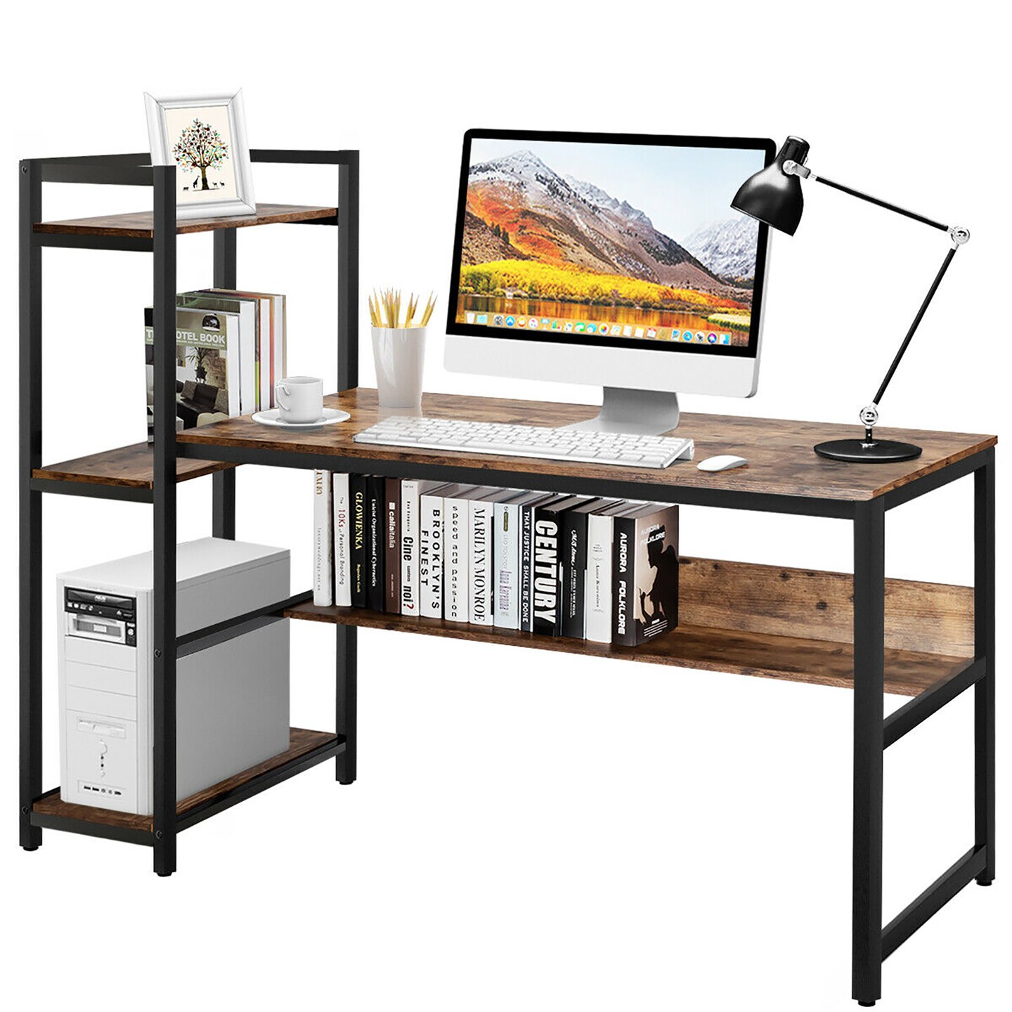 Costway Multi-Functional Computer Desk with 4-tier Storage shelves