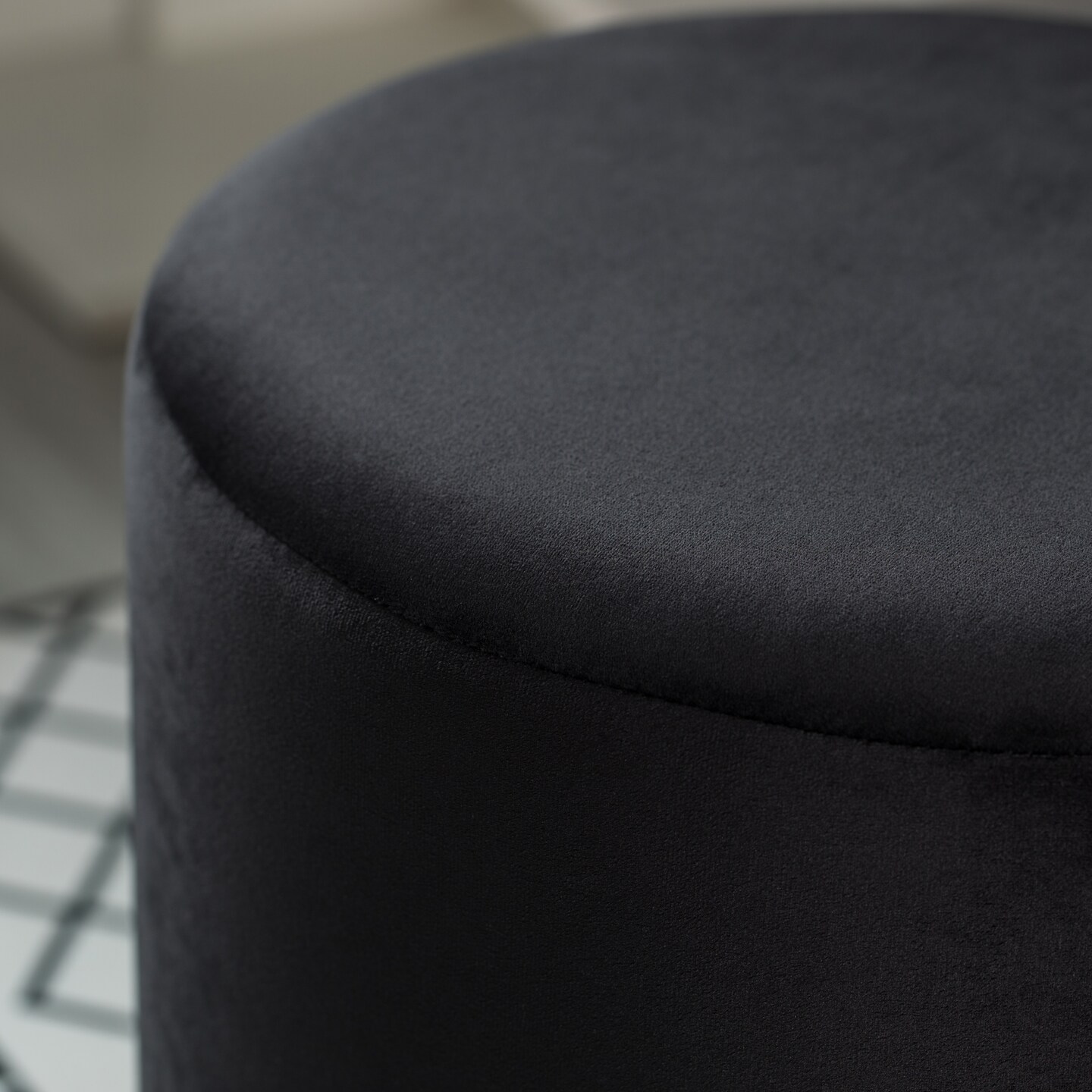 Modern Round Velvet Fabric Standard Ottoman Stool with Gold Base