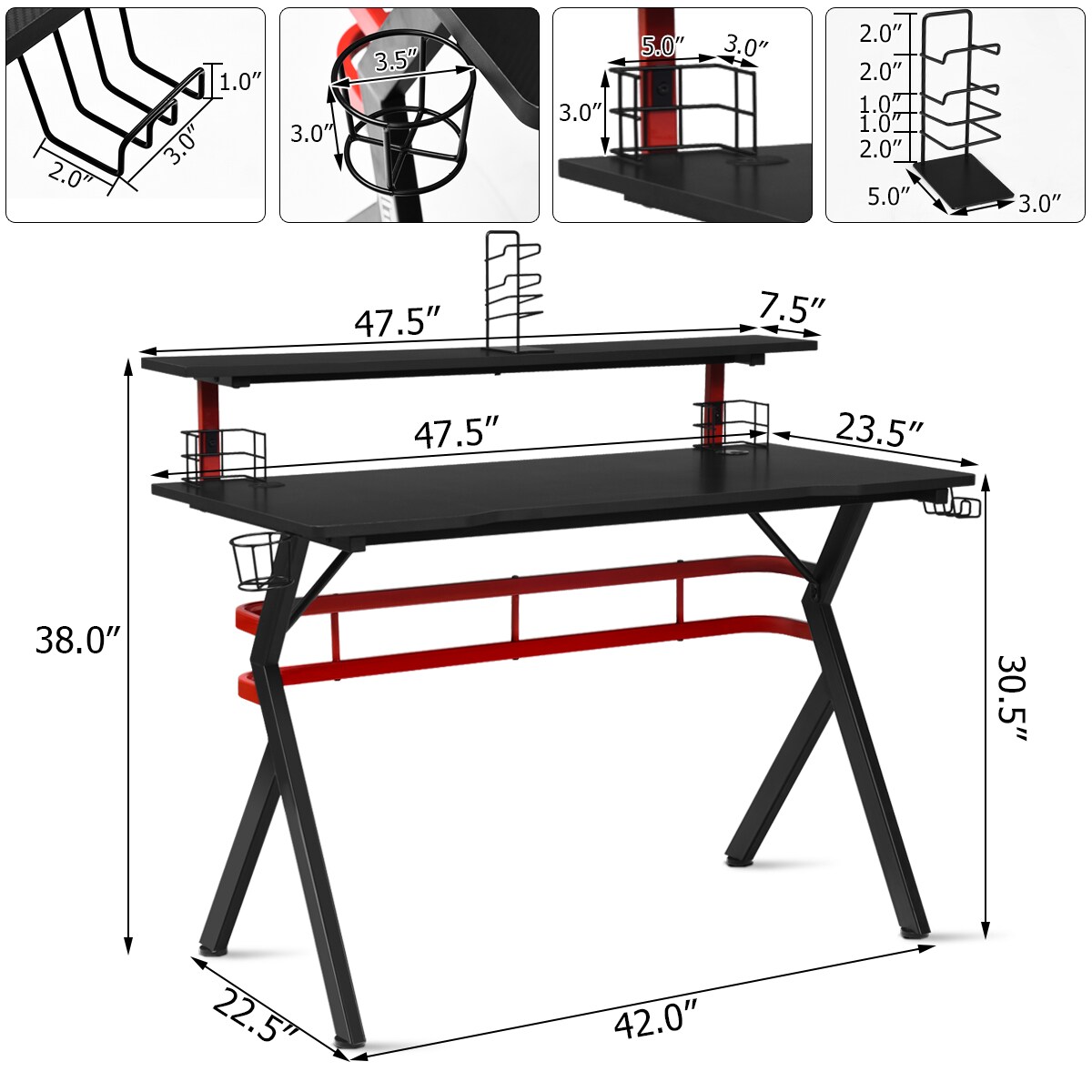 Costway Gaming Computer Desk w/ Monitor Shelf &#x26; Storage for Controller Headphone Speaker