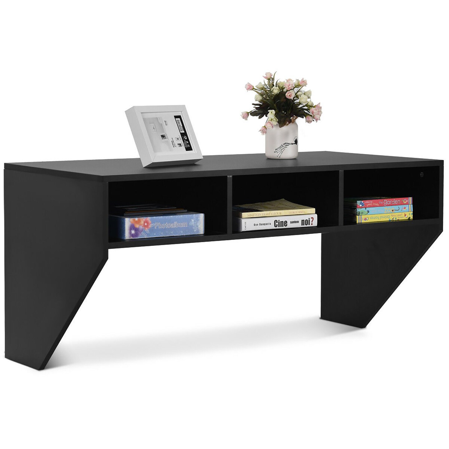 Costway Wall Mounted Floating Computer Table Sturdy Desk Home Office Furni Storag Shelf