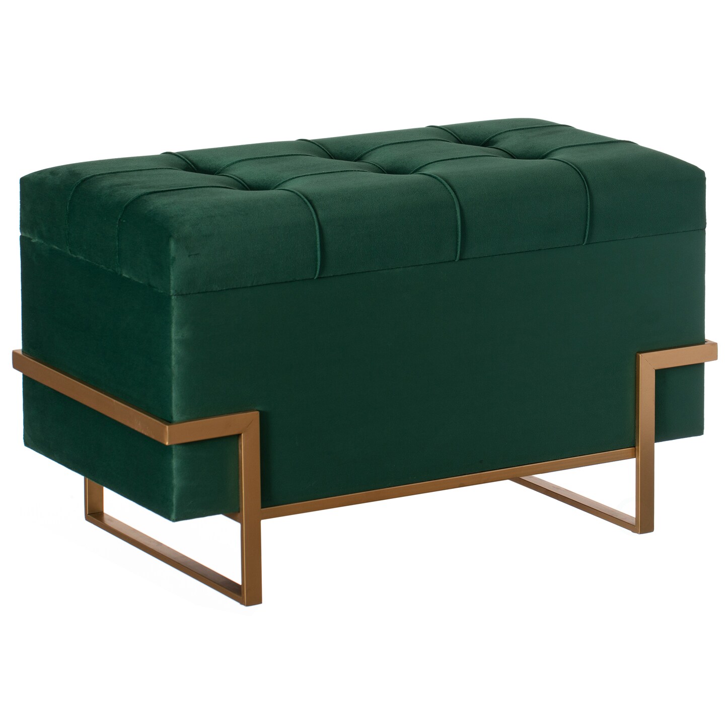 Rectangle Velvet Storage Ottoman Stool Box with Abstract Golden Legs | Decorative Sitting Bench for Living Room Home Decor with Unique Base Support
