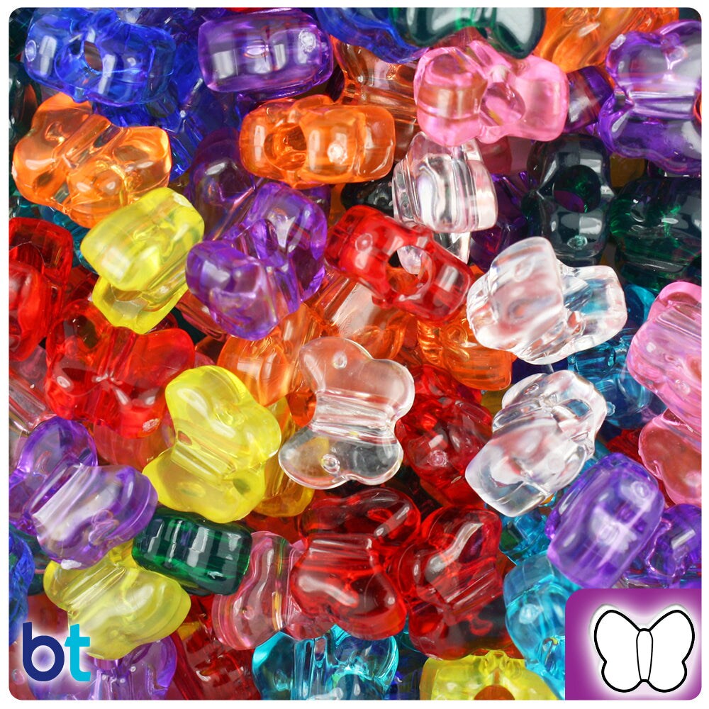 BeadTin Transparent Mix 13mm Butterfly Plastic Pony Beads (250pcs)