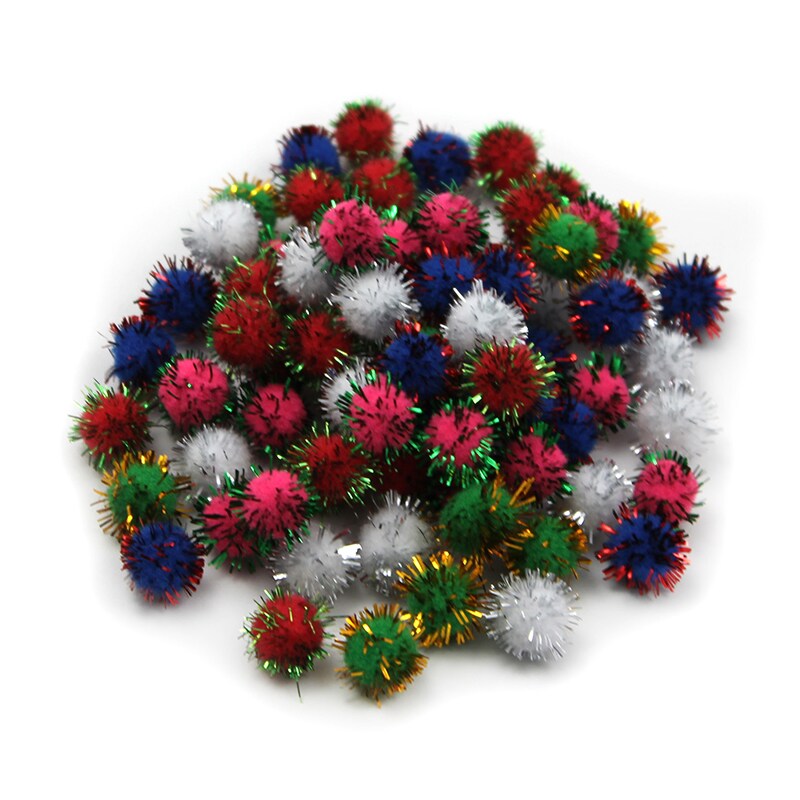 Creative Arts by Charles Leonard Pom-Poms, 1/2 Inch, Glitter Assorted, Bag  of 80