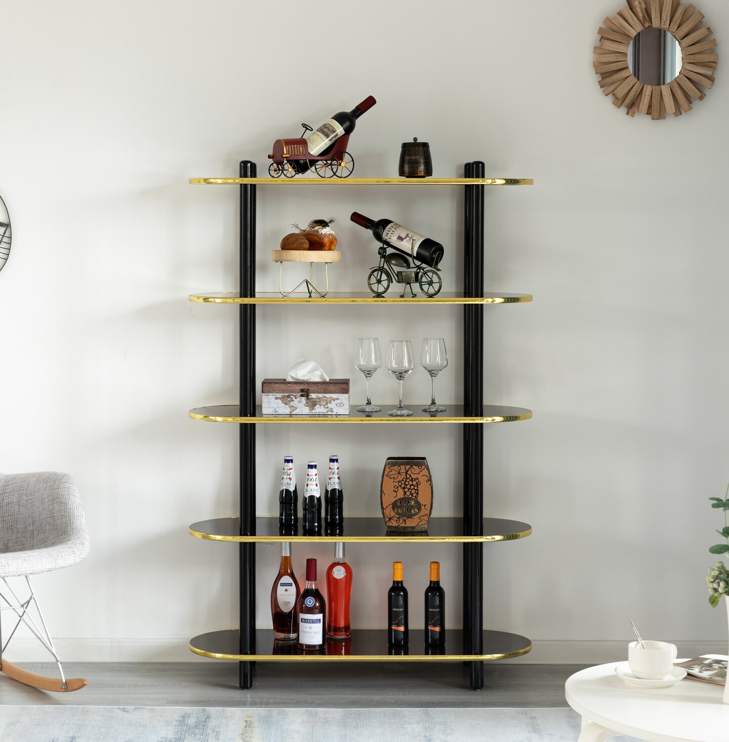 5 Tier Open Bookshelf, Contemporary Classic Modern Style Free Standing Wood Display Rack Unit for Collections,&#xA0;59&#x22; Height Etagere Bookcase