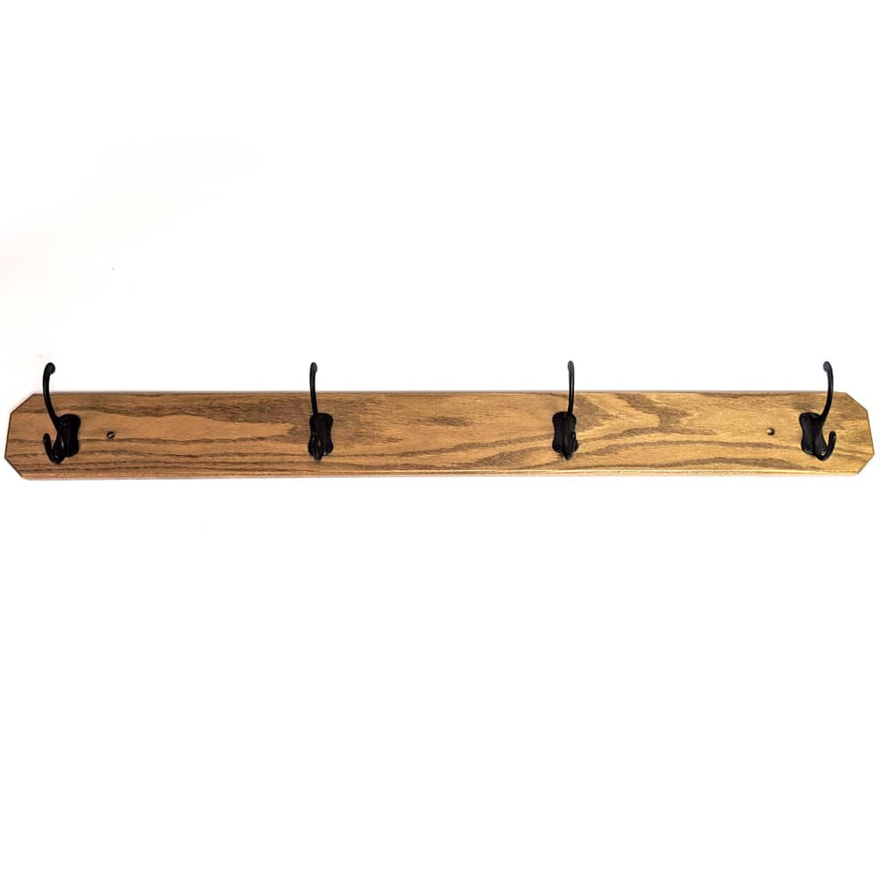Amish Handmade Oak Wall Mount Board Space Saving Coat Rack 4 Metal Hook