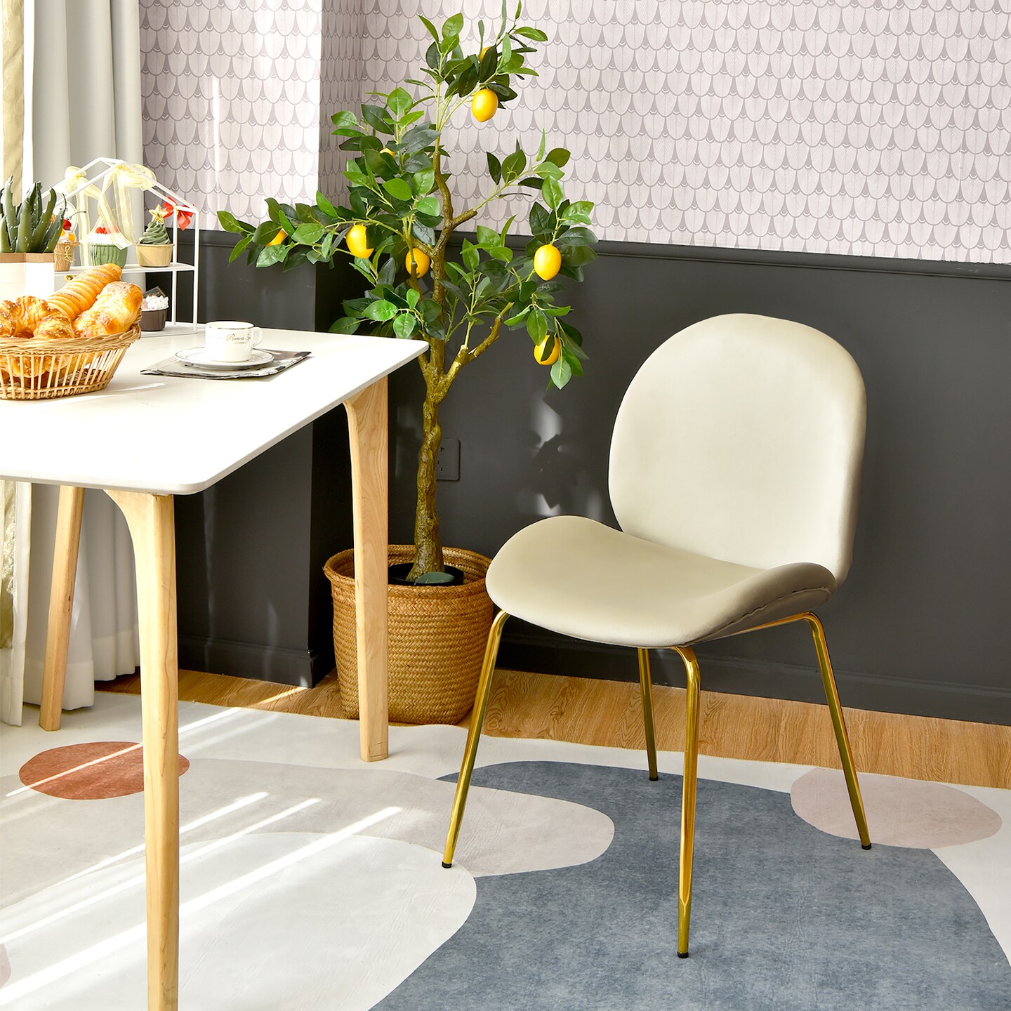 Costway Set of 2 Velvet Accent Chairs Dining Side Chairs w/Gold Metal Legs Pink/Beige/Green/Grey