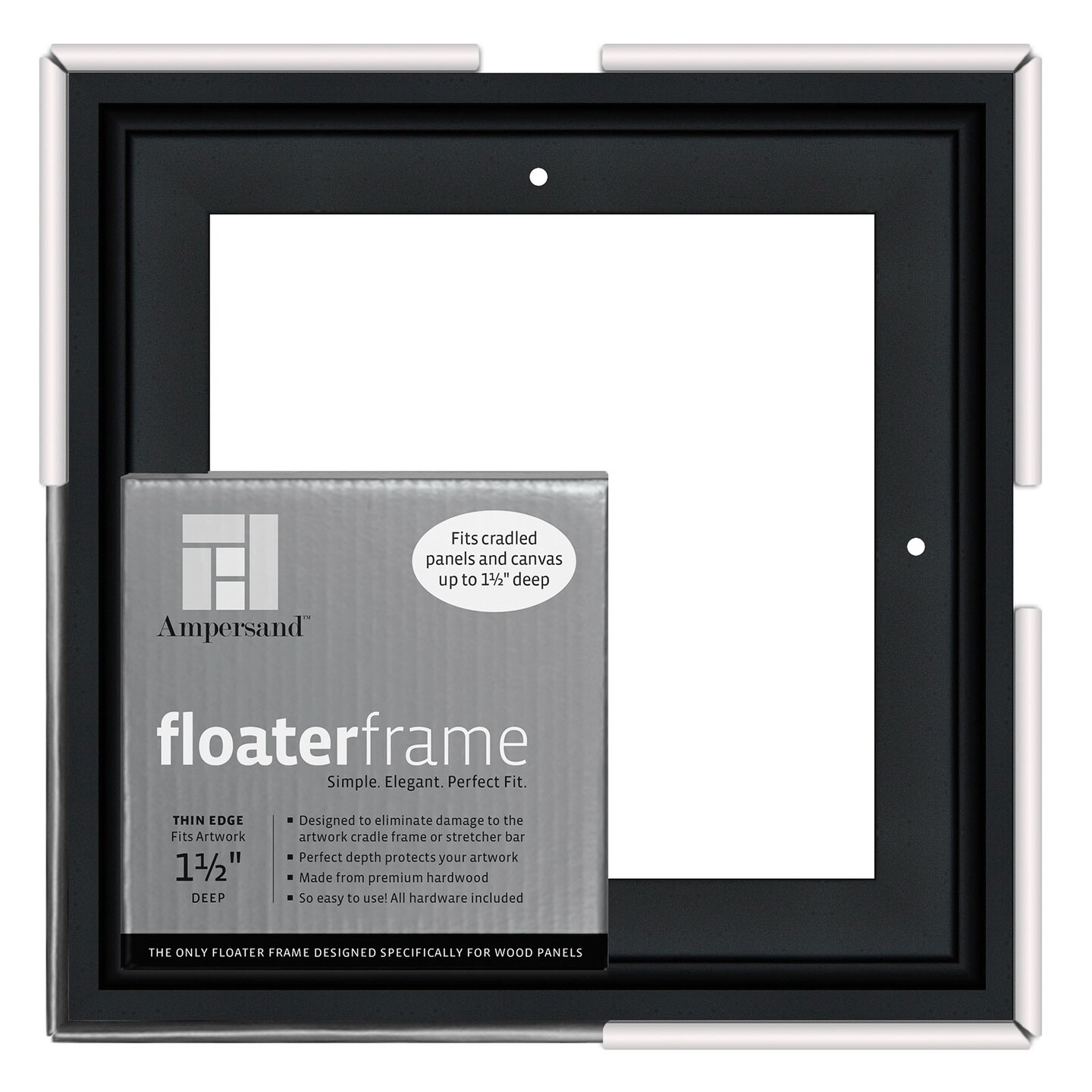 Ampersand Art Floaterframe, Thin Edge, 1.5&#x22; Depth, 8&#x22; x 8&#x22;, Black