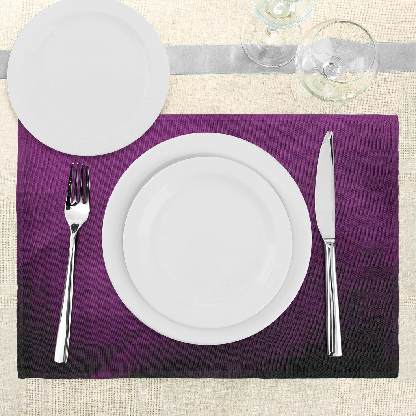 Ambesonne Eggplant Place Mats Set of 4, Abstract Colored Squares in Faded Color Scheme Modern Art Inspired Style Pixelart, Washable Fabric Placemats for Dining Table, Standard Size, Purple