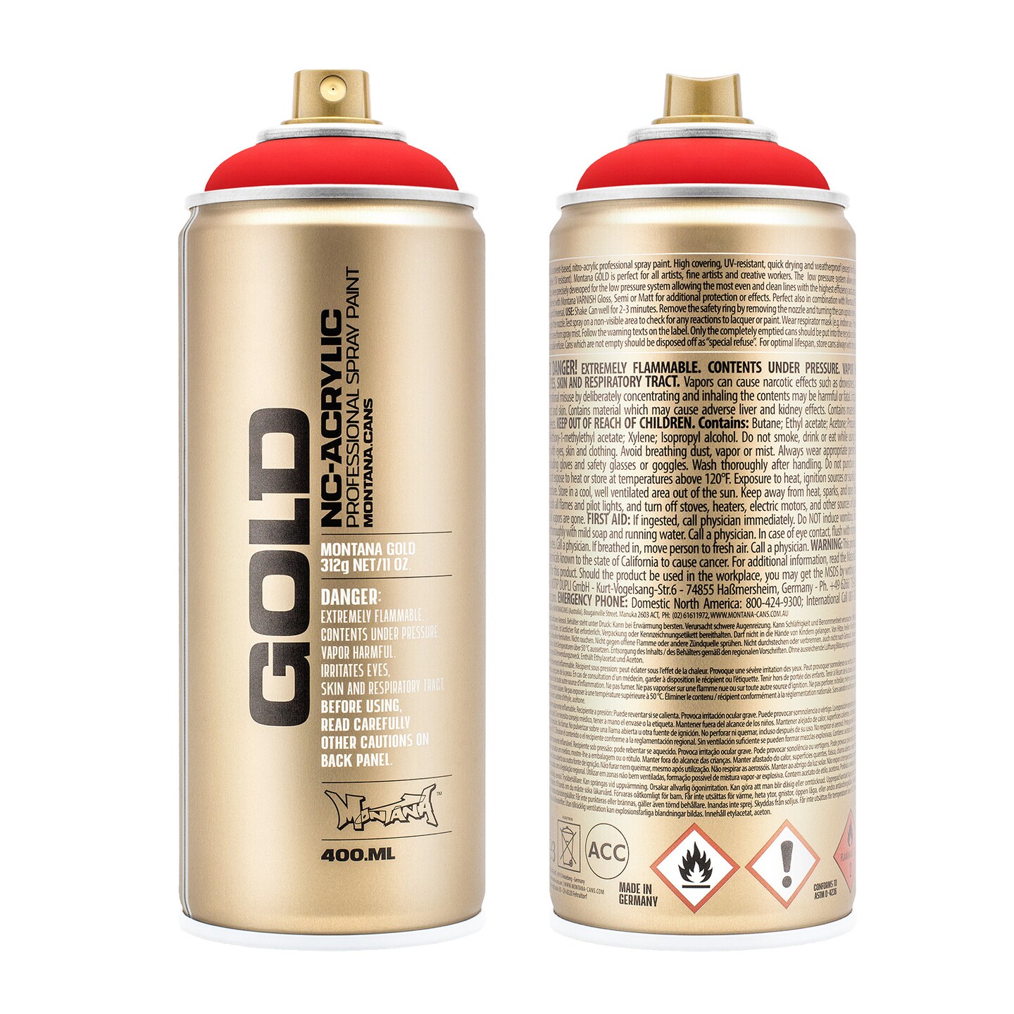 Montana Cans Gold Spray Paint, 400Ml, Fluorescent, Fire Red