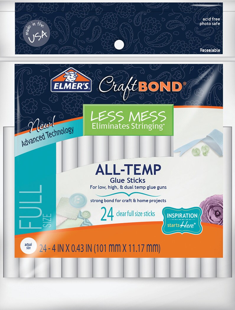 Elmer's Less Mess Hot Glue Sticks, 4", Full Size, 24/Pkg. Michaels