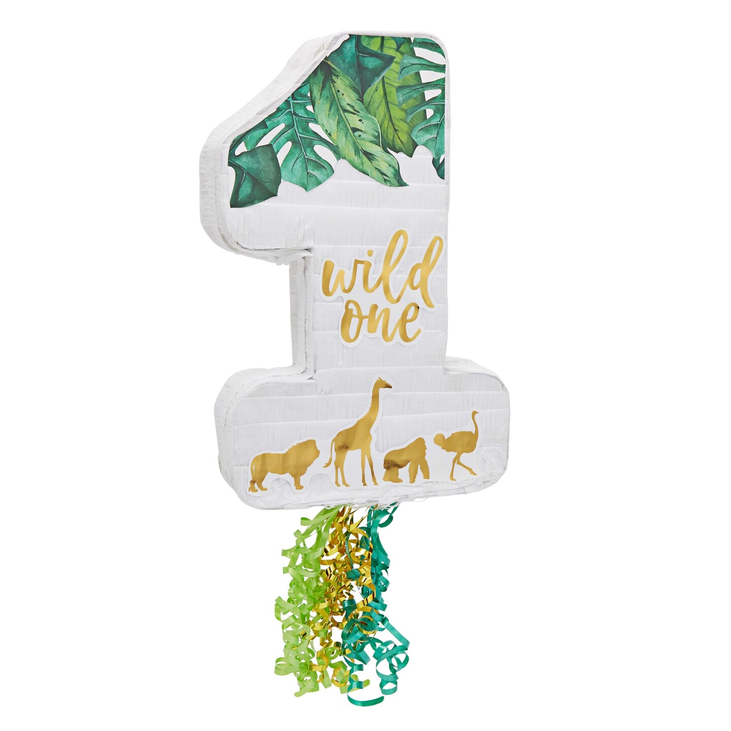 Number 1 Pull String Pinata for Wild One 1st Birthday Party Decorations,  Zoo Theme (16.5 x 11.6 x 3 In)