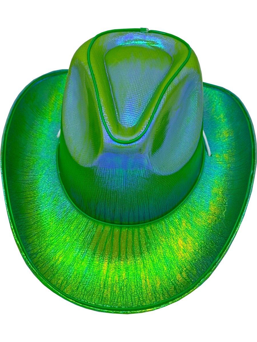 Adult&#x27;s Green Cowboy Hat With Party Wire EL Light Up Trim Costume Accessory