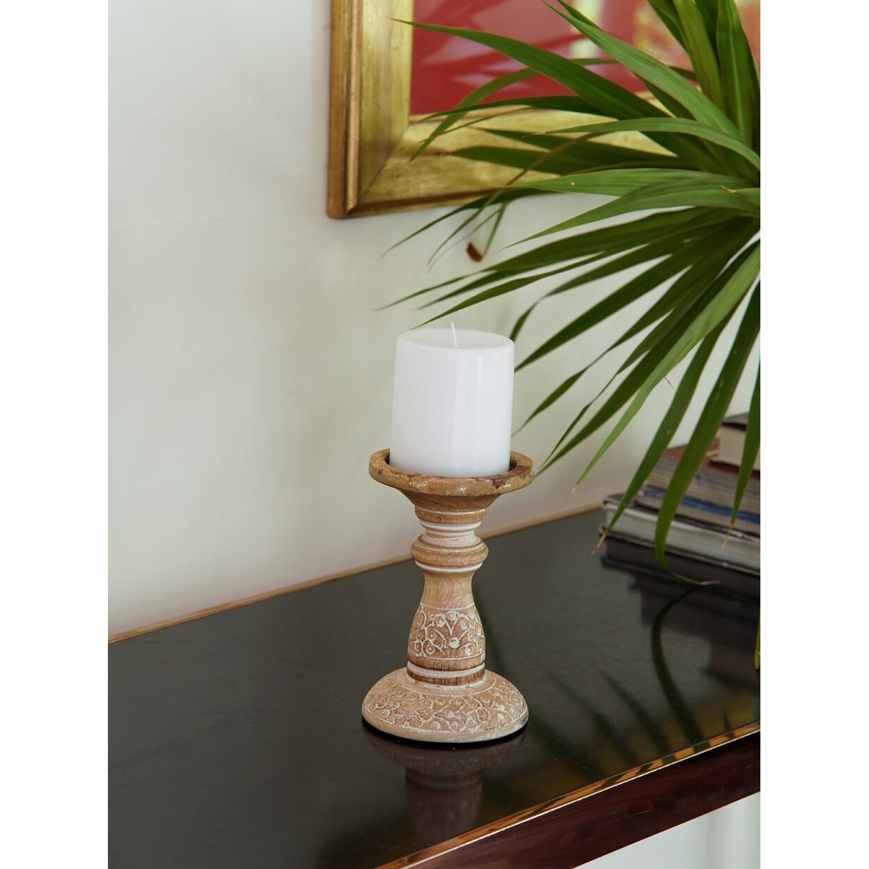 BBH Homes LLC Traditional White Wash Eco-friendly Handmade Mango Wood Pillar Candle Holder BBH Homes
