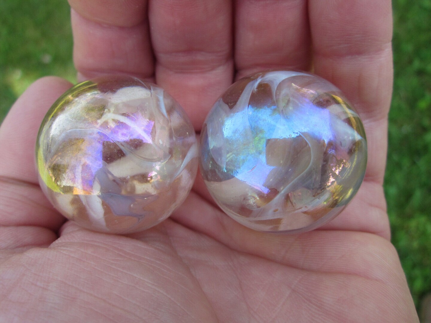 2 Boulders35mm PINK FAIRY Marbles glass ball jellyfish iridescent Giant