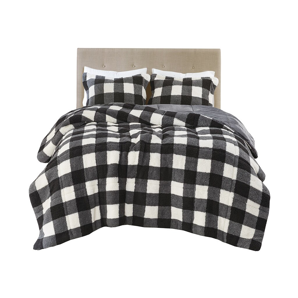 Gracie Mills Diego Buffalo Plaid Sherpa Down Alternative Comforter Set - Grace-13652