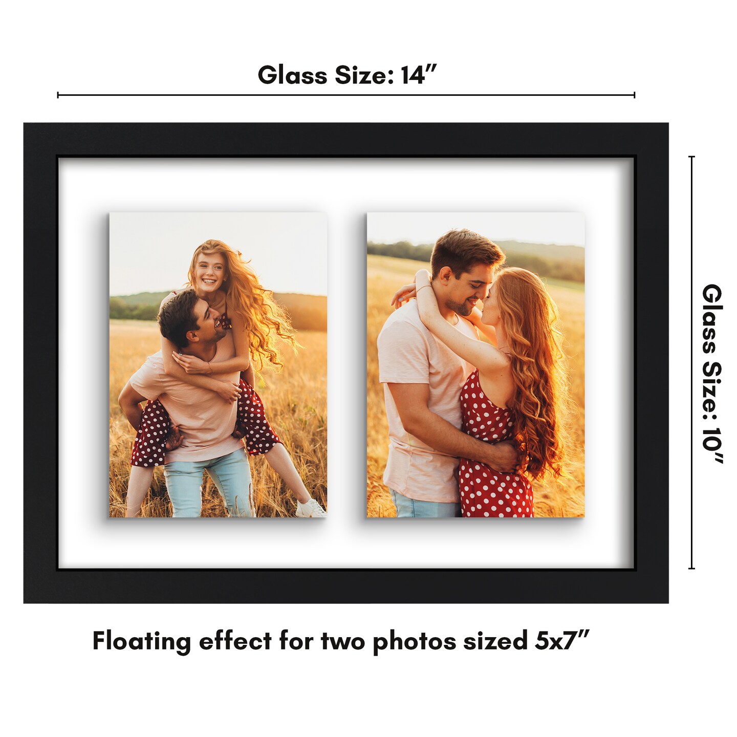Americanflat Floating Collage Frame - Displays Two Photos with Floating Effect - Shatter Resistant Glass - Hanging Hardware for Horizontal or Verticle Display