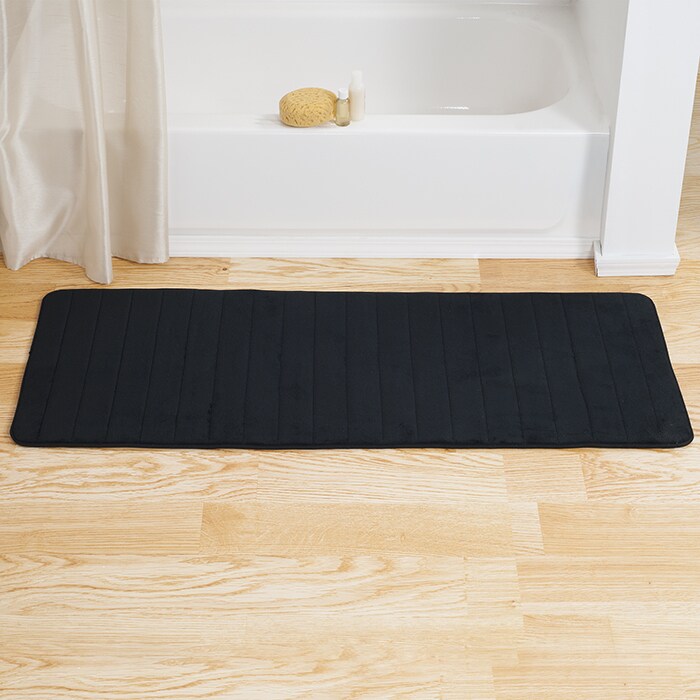 Lavish Home   Memory Foam Striped Extra Long Bath Mat - Black - 24x60