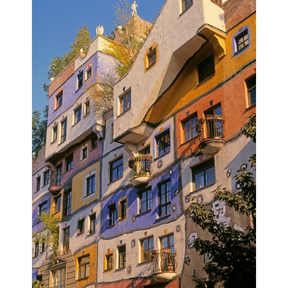 Posterazzi Vienna Austria. Facade of Hundertwasserhaus an apartment block designed by architect and artist Friedensreich Regentag