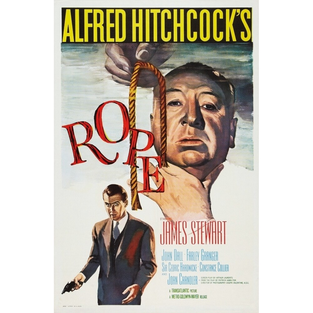 Posterazzi Rope Us Poster Art From Top: Director Alfred Hitchcock James Stewart 1948 Movie Poster Masterprint