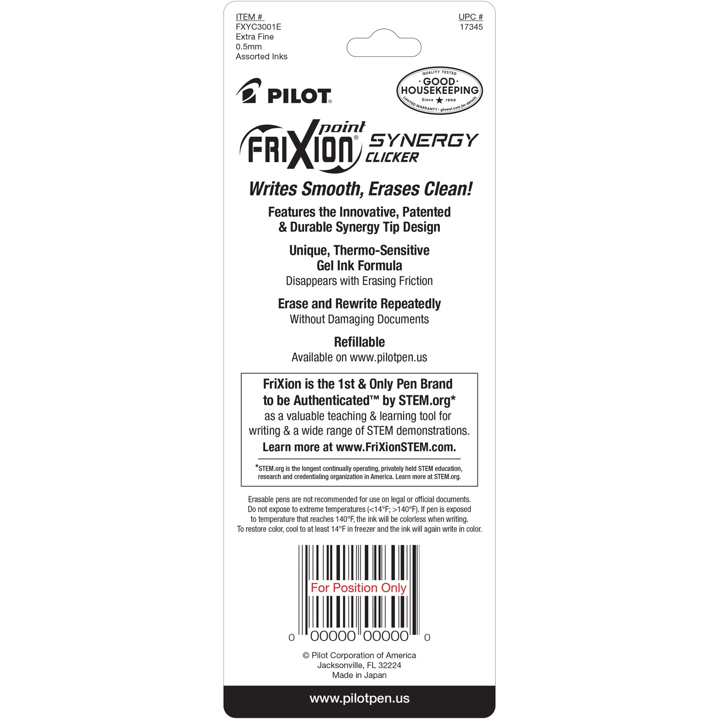 Pilot FriXion Synergy Clicker Erasable Extra Fine Pens 3/Pk-Assorted Colors