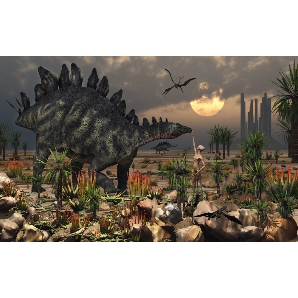 Posterazzi A reptoid being and a Stegosaurus communicate using telepathy Poster Print