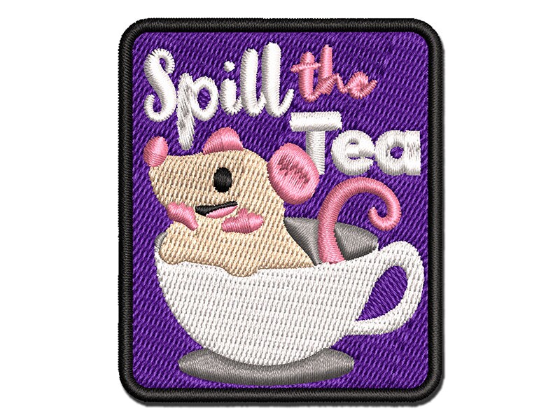 Spill the Tea Gossip Mouse Teacup Multi-Color Embroidered Iron-On or Hook &#x26; Loop Patch Applique