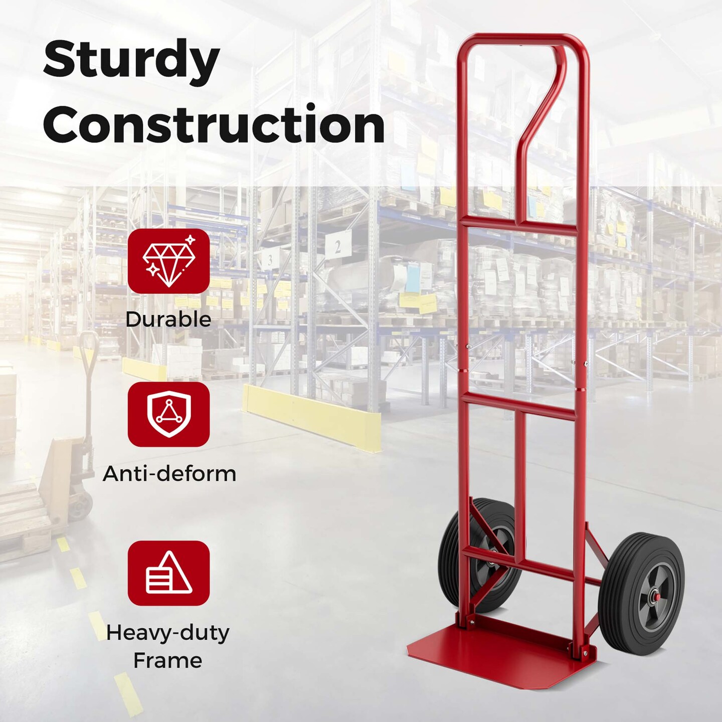 Costway Heavy Duty Hand Truck 660lbs Capacity Trolley Cart with Foldable Nose Plate Black/Red