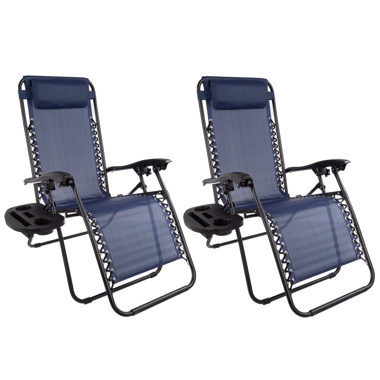 Zero Gravity Lounge Chairs Set Of 2 Navy Blue Folding Recliners Anti-Gravity