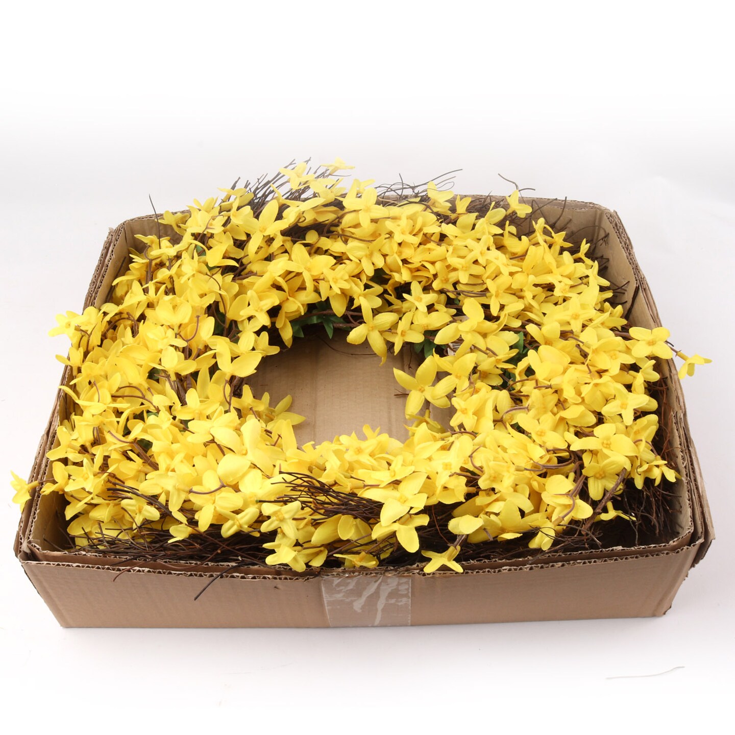 2-Pack: 22" Sunny Forsythia Wreaths with Grapevine Ring, Floral Home by Artificial Flowers