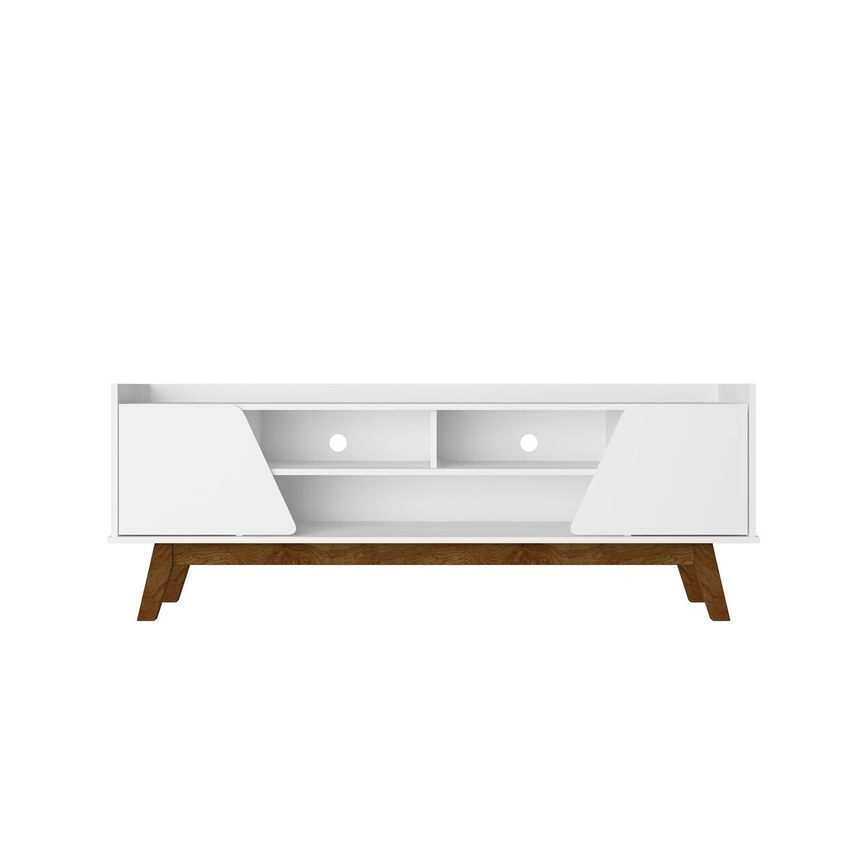 Manhattan Comfort Mid-Century Modern Marcus 62.99 TV Stand with Solid Wood Legs in White Manhattan Comfort Mid-Century Modern Marcus 62.99 TV Stand with Solid Wood Legs in White
