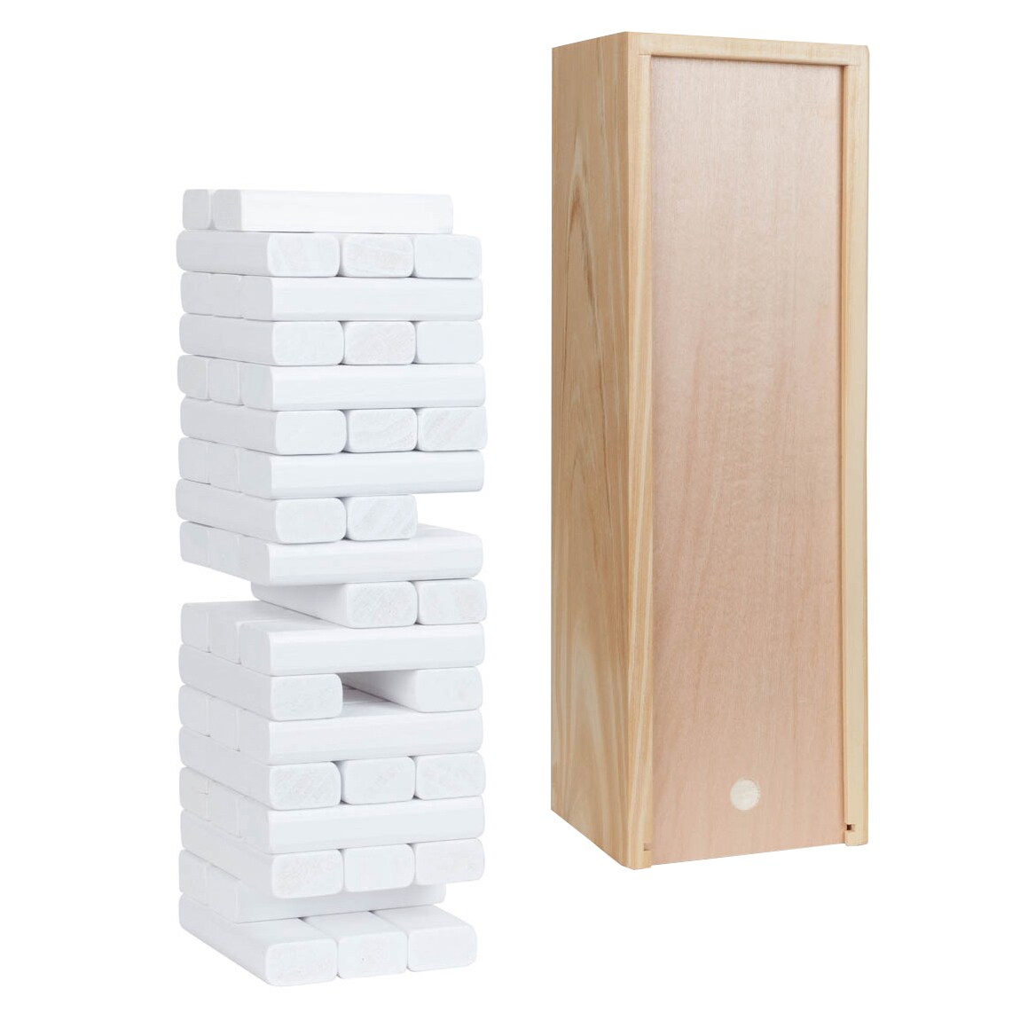 WE Games Wood Block Stacking Party Game That Tumbles Down when you play - Includes 12 in. Wooden Box and die