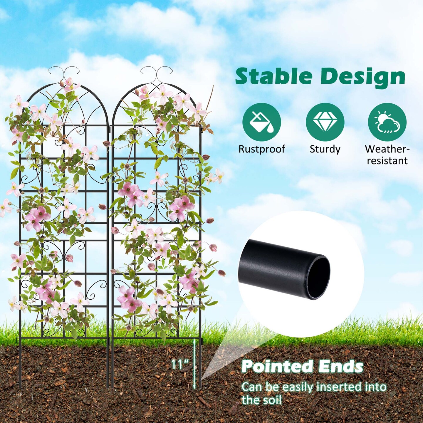 Costway 71" Tall Metal Garden Trellis for Climbing Plants 2/4 Pack Fence Panels Retro