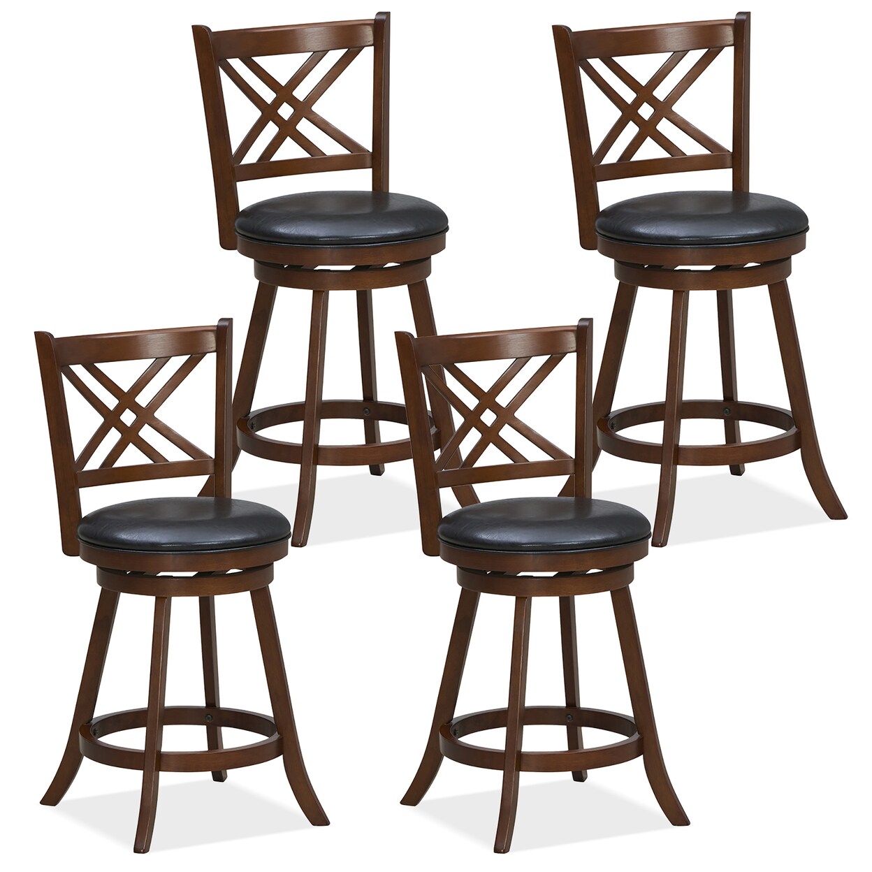 360 Swivel Barstools Set Of 4 24 Counter Height Bar Chairs With Back And Footrest