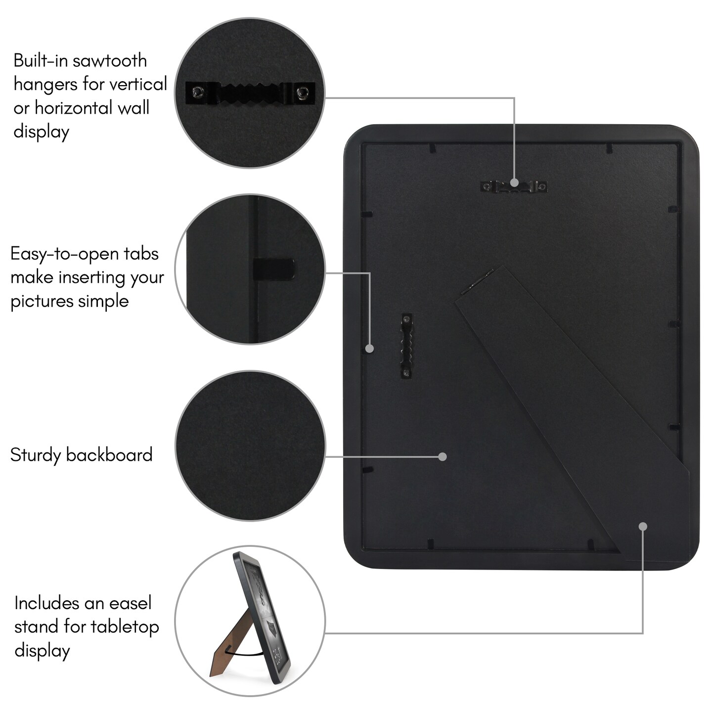 Americanflat Curved Corner Photo Frame - Picture Frame with Round Corners - Shatter Resistant Glass - Triangle Hanging Hardware - Easel for Tabletop Display - Black