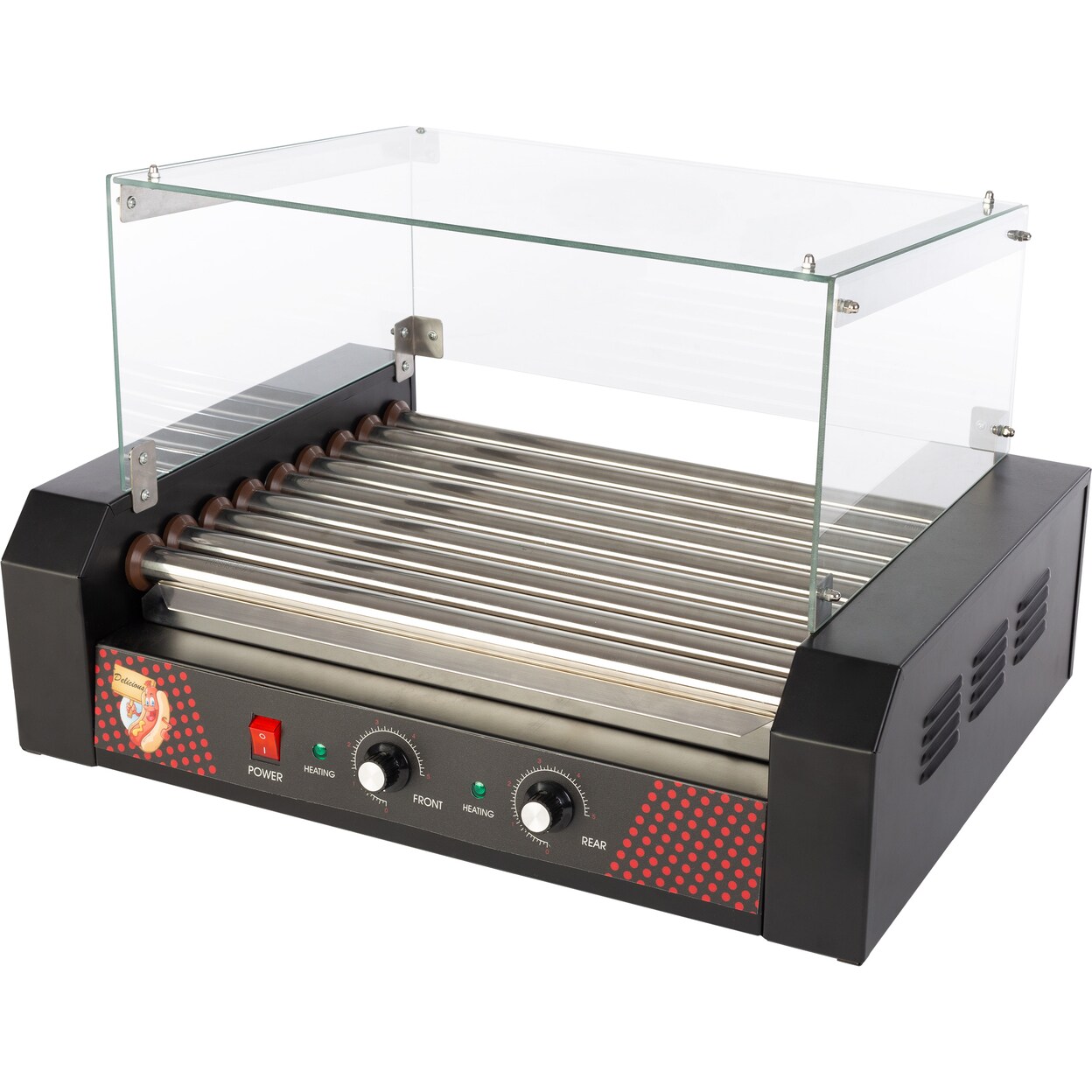 Hot Dog Roller Machine 1170W Stainless Steel 9 Rollers 24 Capacity Cover Included