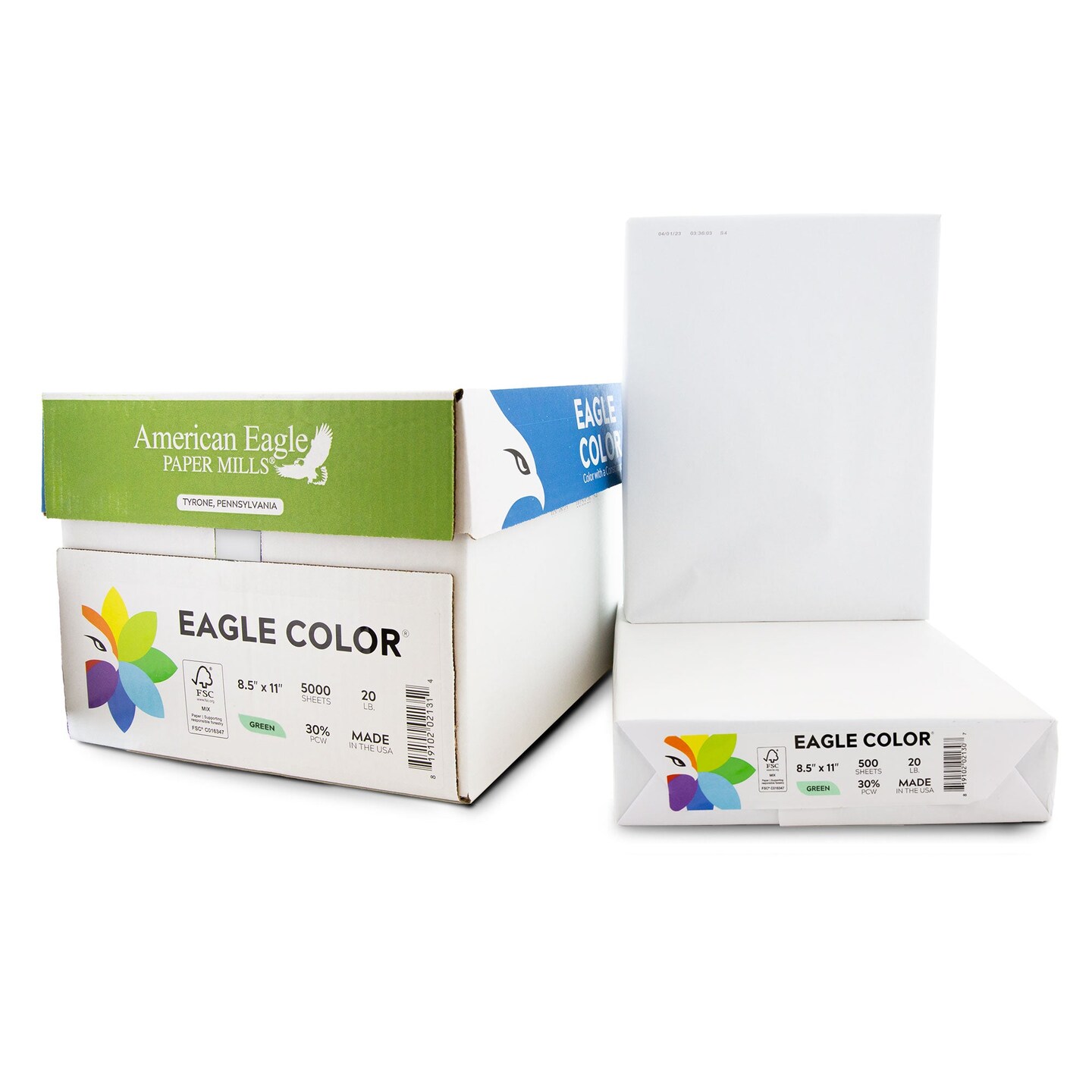 EAGLE COLOR (30% PCW) 8.5&#x22; X 11&#x22; Green Colored Copy Paper (500 Sheets/Ream)