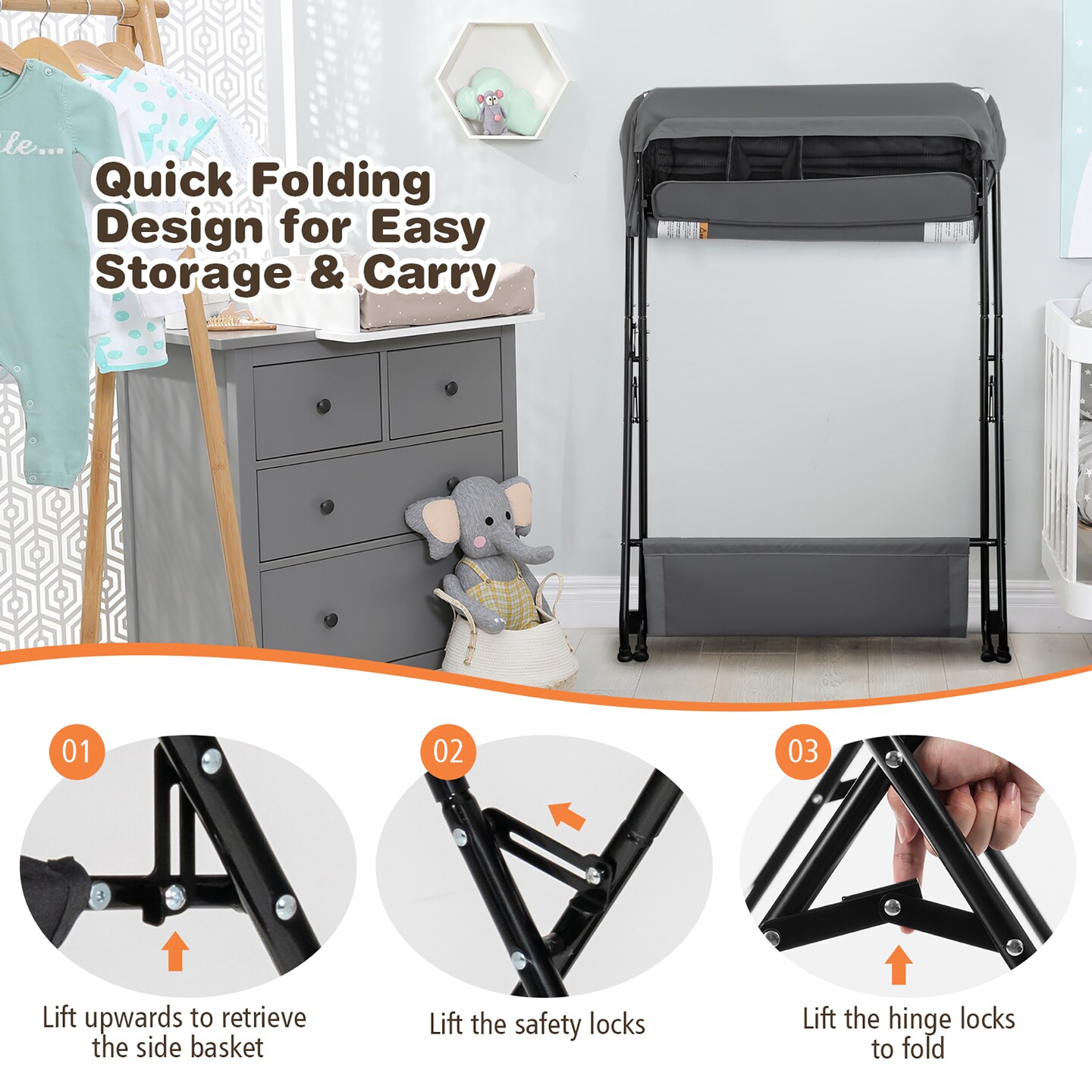 Costway Baby Infant Changing Table Folding Diaper Station Nursery with Storage Gray/Black