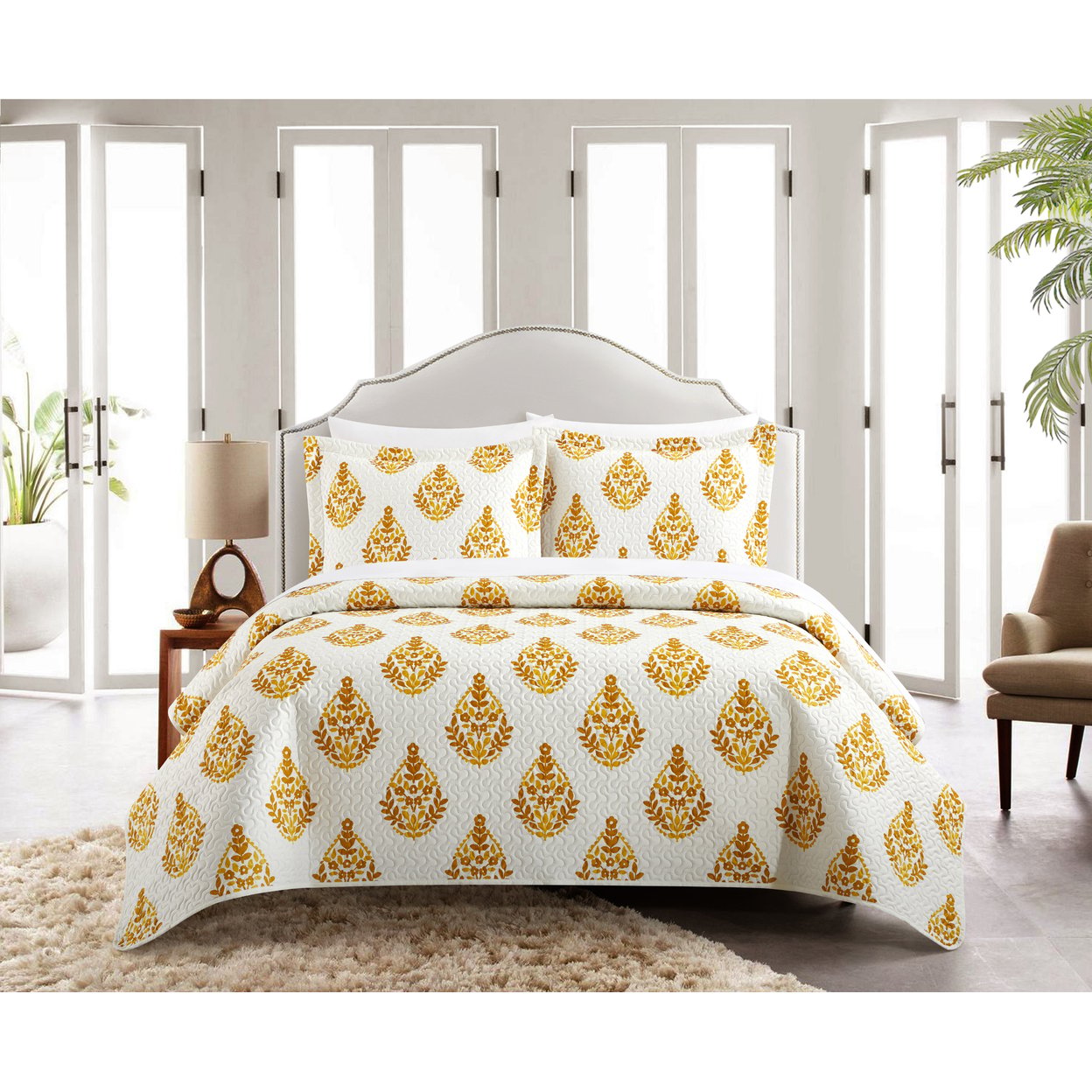 Chic Home Brett 3 or 2 Piece Quilt Set Floral Medallion Print Design Bedding