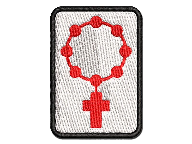 Rosary Catholic Symbol Multi-Color Embroidered Iron-On or Hook &#x26; Loop Patch Applique