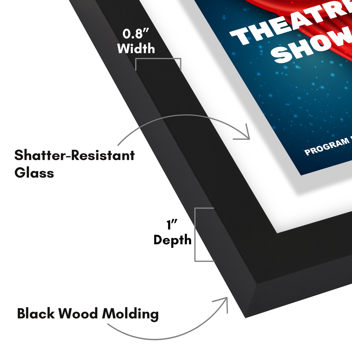 Americantflat 9.5x12 Floating Frame for Playbills - Ideal for Theatre Posters - Easy Open Buttons for Loading Pictures - Playbill Frame - Shatter Resistant Glass - Hanging Hardware - Black