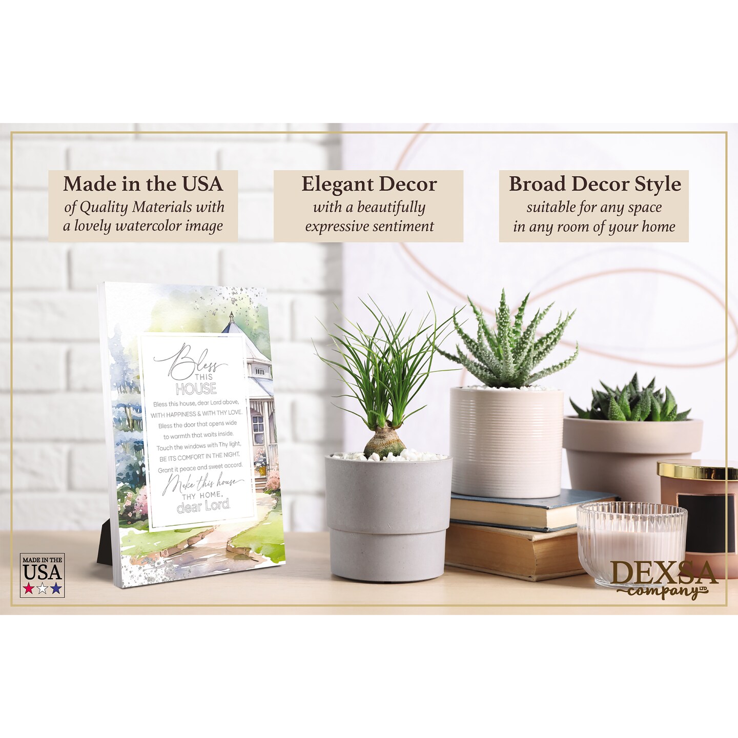 Bless This House Wood Plaque with Easel and Hook Wall Tabletop Art - 6 inches x 9 inches