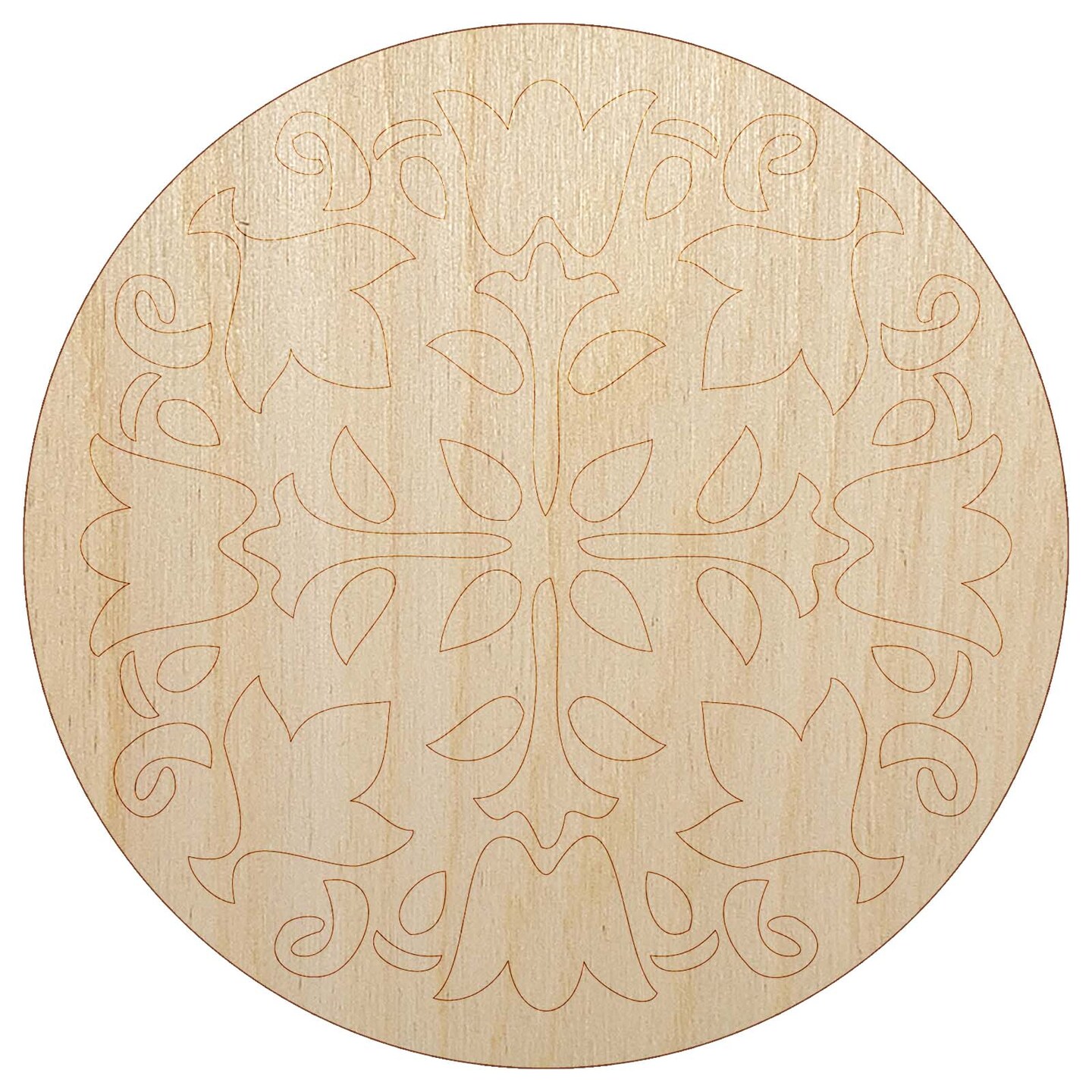 Decorative Floral Arabesque Pattern with Flowers and Leaves Unfinished Wood Shape Piece Cutout for DIY Craft Projects