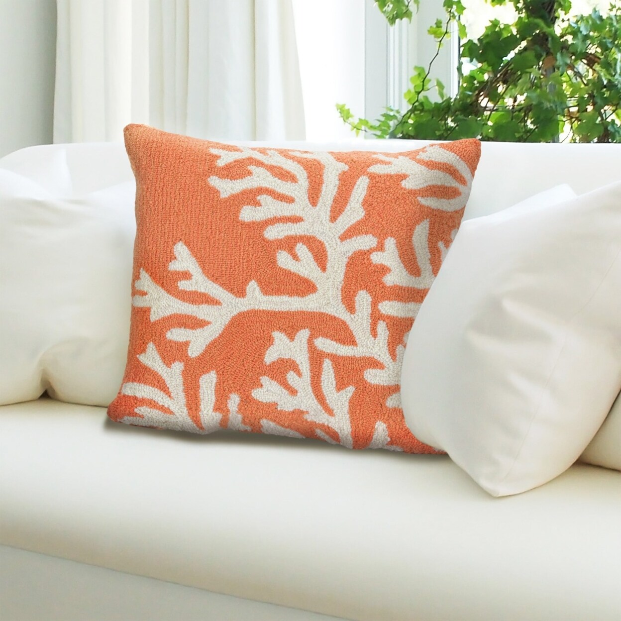The Rug Department Liora Manne Frontporch Coral Indoor Outdoor Decorative Pillow Coral
