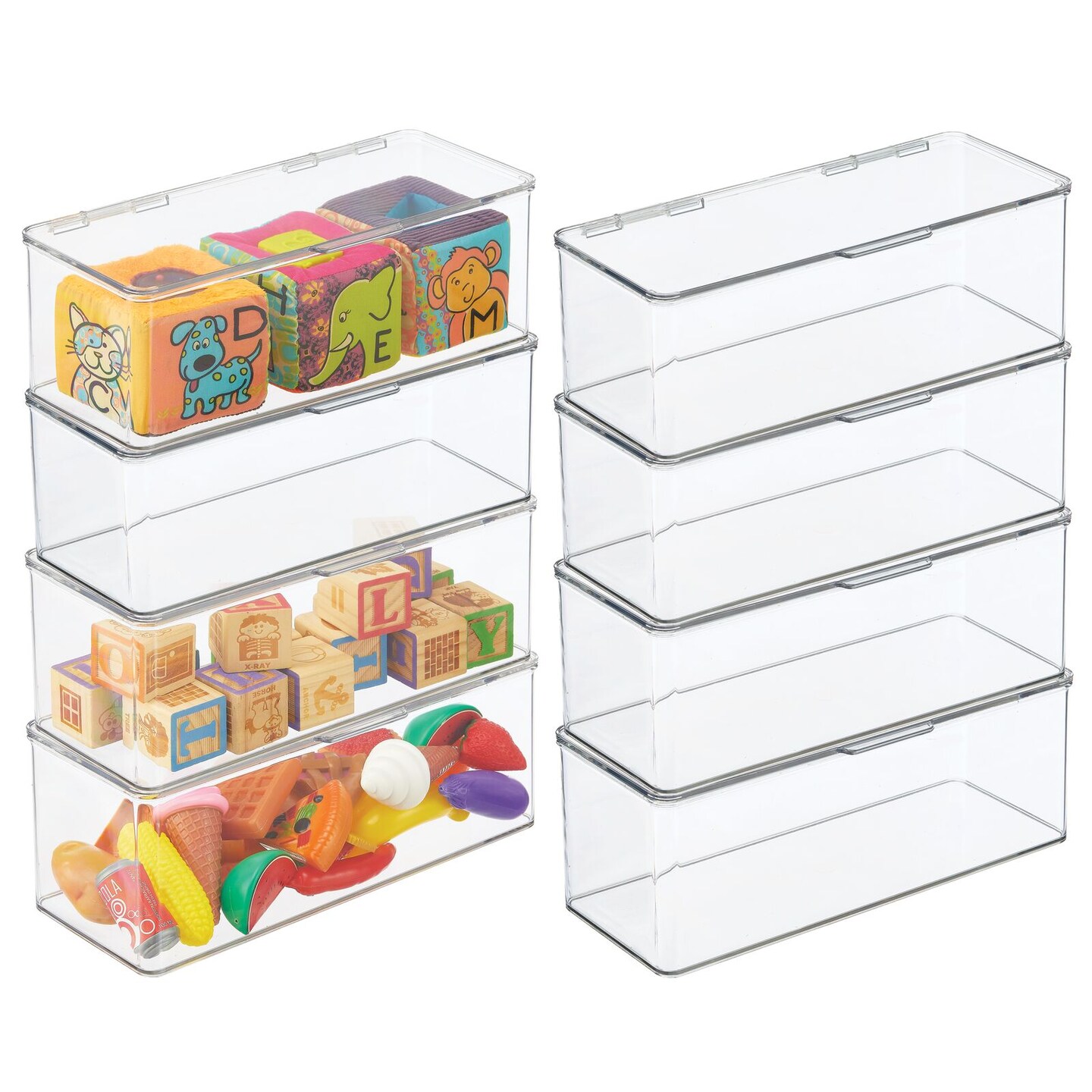 mDesign Plastic Stackable Storage Bin with Hinged Lid - 8 Pack