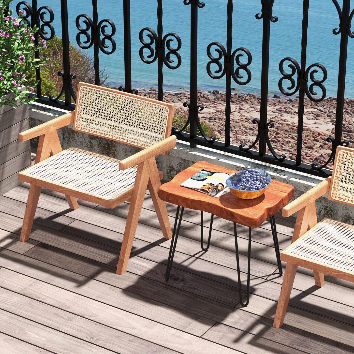 Costway Rectangular End Table Accent Side Reclaimed Indonesia Teak Wood Plant Stand Patio Rustic