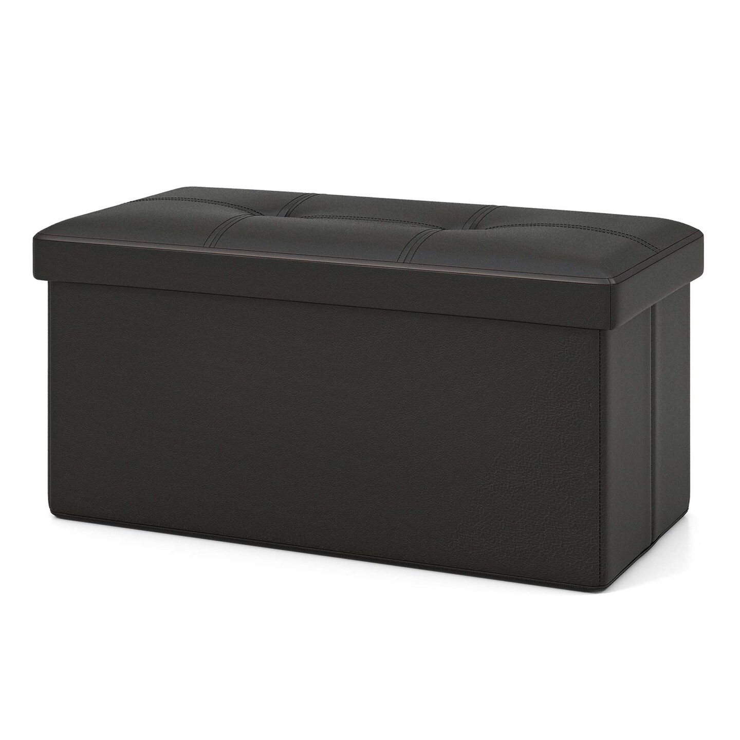 Costway Folding Storage Ottoman Upholstered Rectangle Footstool PVC Leather 22.5 Gallon Black/Brown/White