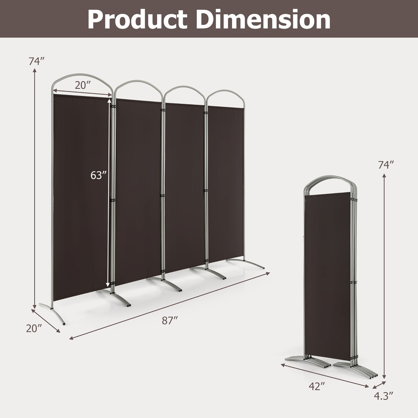 Costway 4 Panels Folding Room Divider 6 Ft Tall Fabric Privacy Screen Black/Brown/Grey/White