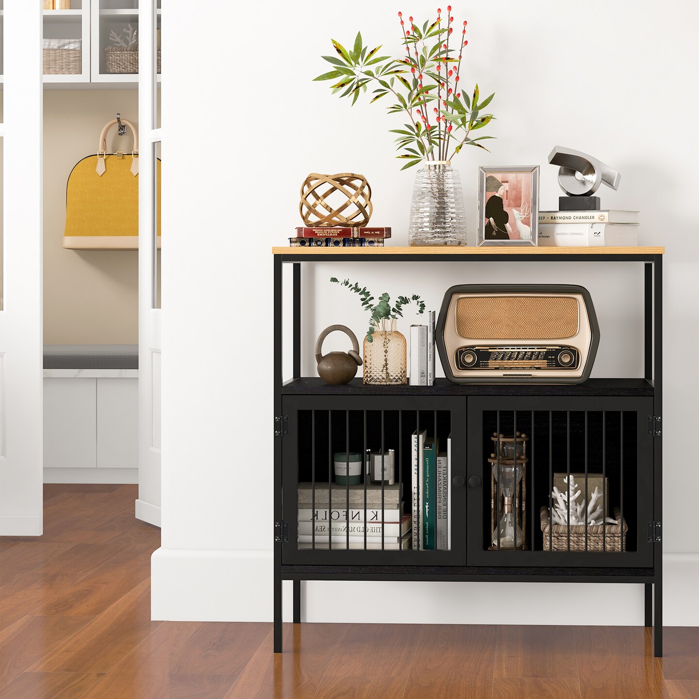 Costway Kitchen Server Buffet Sideboard Storage Cabinet Cupboard with  2 Doors &#x26; Open Shelf